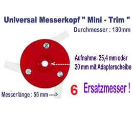 Freischneider Mähkopf Messerkopf Roto Mini Trim 3 bewegl. Messer 55mm 130mm Kopf  + 6 Ersatzmesser für Motorsense