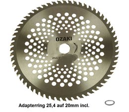 Rodungssägeblatt Hartmetall 40-Zahn 255 x 20 / 25,4 x 1.8 Freischneider Rodung Sägeblatt mit Adapterring