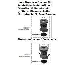 Rasenmähermesser Messerhalter Messeraufnahme efco Oleo-Mac Victus Emak diverse Alu-Modelle handgeführt mit Antrieb