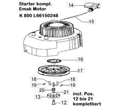 Handstarter Rasenmäher Seilzugstarter Starter komplett für Emak Motor K800 Rasenmäher efco  Oleo-Mac Victus Dynamac