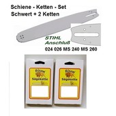 Schneidgarnitur Satz Schwert Kette für STIHL Schnitt 50cm + 2 Ketten passend für Stihl 024 MS 240 026 MS 260 028 030 031 Teilung 0.325" Profi 1,6 Führungsschiene Ketten Kombi