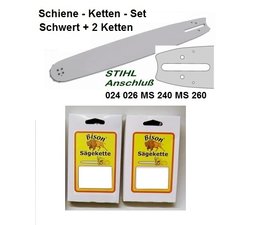 Schwert 50cm + 2 Sägeketten passend für Stihl 024 MS 240 026 MS 260 028 030 031 Teilung 0.325" Profi 1,6 Führungsschiene Ketten Kombi