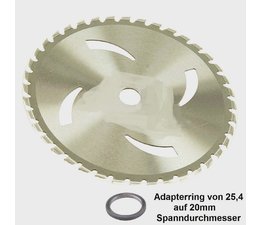 Rodungssägeblatt Hartmetall 40-Zahn 255 20 / 25,4 1.8 Freischneider Rodung Sägeblatt mit Adapterring geräuscharm