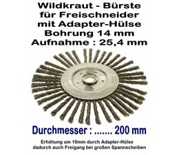 Wildkrautbürste Radial- Drahtbürste 200mm x 25,4 Bo. mit Adapter-Hülse für Freischneider und Motorsense