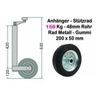 Stützrad für Anhänger Metallrad bis 150 Kg Stützlast Vollgummi Rohrdurchmesser 48mm + Klemmschelle