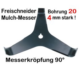 Freischneider Mulchmesser 3-Zahn 90° 300 x 20 x 4 mm Dickichtmesser - Freischneidermesser für Motorsense