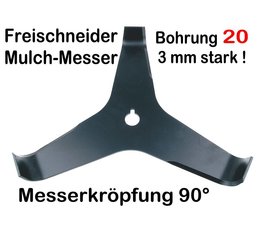 Freischneider Mulchmesser 3-Zahn 90° 300 x 20 x 3 mm Dickichtmesser - Freischneidermesser für Motorsense