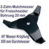 Freischneidermesser Mulchmesser 3 Zahn  45° 300 / 20 / 4mm Dickichtmesser für Motorsense + Freischneider