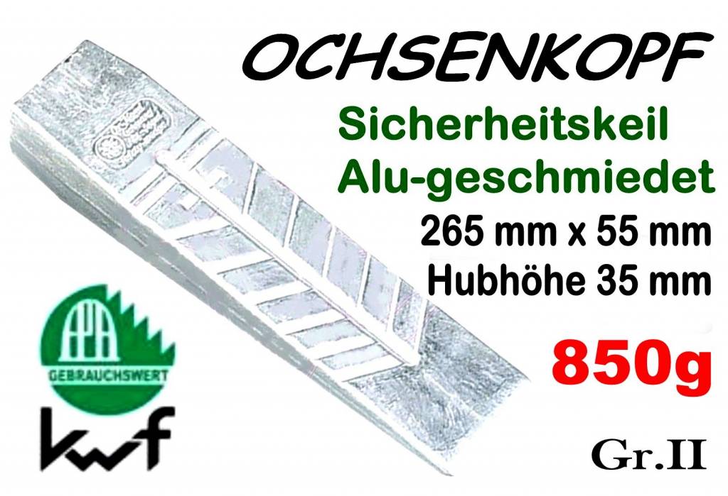Forstkeil 265 x 55 mm 850g Ochsenkopf Alu-Keil Größe 2 - kwf empfohlen -  Motorgeräte-Tensfeld