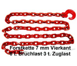 ette 3,0m 4-kant 7mm Rückekette G8 mit Schlinghaken 4-Kant Gliedstärke Bruchlast 6t rot