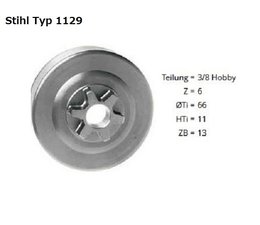 Kettenrad 3/8" Hobby Teilung Stihl Typ 1129 Spurkettenrad für Kettensäge