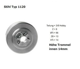 Kettenrad 3/8" Hobby / Picco Teilung mit 6 Zahn Stihl Typ 1120 Spurkettenrad Kettensäge