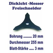 Freischneidermesser 255 / 20 mm 3-Zahn Gras- und Dickichtmesser für Motorsense u. Freischneider