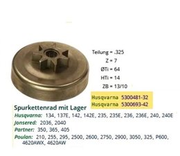 Kettenrad für Partner 350  365  405 Kettensäge 0.325" Spurkettenrad mit Lager