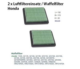 Rasenmäher Ersatzteil Luftfilter Waffelfilter Einsatz für Honda 2 Stck L. 132 B. 115 H. 22