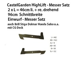 Rasenmähermesser 92cm Castel-Garden Twin-Cut HighLift Windflügelmesser Satz Castel Garden Rasenmäher