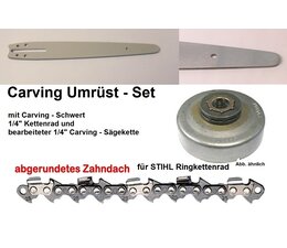 Umrüstset Stihl MS170 180 210 230 250 017 018 021 025 Typ 1123 Ringkettenrad 1/4" + Schwert 30cm + Sägekette