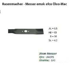Rasenmähermesser 39cm Emak efco LR43E Oleo-Mac Victus Dynamac Elektorasenmäher Messer