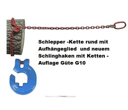 Forstkette Rundstahl 10mm Länge 2m Rückekette Schlepperkette G8 mit Öse 130 x 70 x 18mm schwere Schlepper - Chokerkette mit Schlinghaken