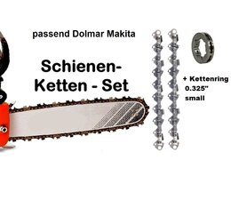 Schneidgarnitur Makita für Dolmar PS 43 > 115 + 460 > 6100 Schwert 38cm + 2 Sägeketten 0.325" P 64 Trgl. 1,5 Nut mit 325 Kettenring