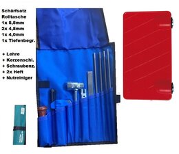 Schärfsatz Vallorbe Aufdruck Komatsu Zenoah in Rolltasche für Sägeketten mit Feilen  4,0 mm für Kettenteilung 3/8 Hobby + Schärfgitter
