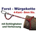 Forstkette 4.0m 4-Kant 8mm Rückekette mit Verkürzung G8 mit Öse 110x60x16 als Chokerkette