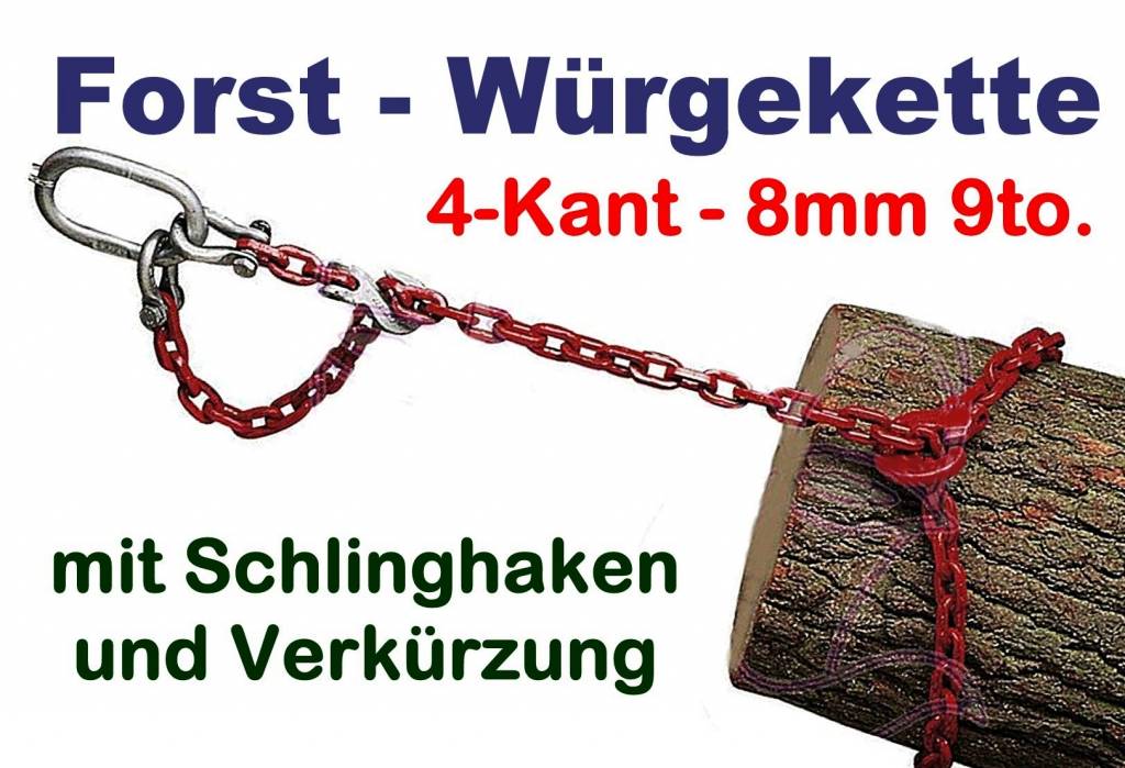 Forstkette 4.0m mit Verkürzung 8mm 4-Kant Kettengüte G8 Öse 110x60x16 -  Motorgeräte-Tensfeld