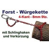 Forstkette 5.0m 4-Kant 8mm Rückekette mit Verkürzung G8 mit Öse 110x60x16 als Chokerkette uni-lock