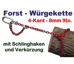 Forstkette 5.0m 4-Kant 8mm Rückekette mit Verkürzung G8 mit Öse 110x60x16 als Chokerkette uni-lock