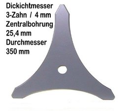 Freischneidermesser 350 / 25,4 / 4,0mm 3-Zahn Gras- und Dickichtmesser für Motorsense u. Freischneider