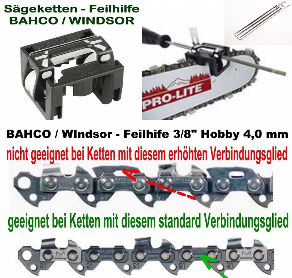 Feilhilfe EIA BAHCO + 3 Feilen 4,0mm Sägekette 3/8Hobby Kettenteilung -  Motorgeräte-Tensfeld