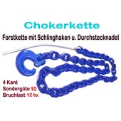 Forstkette 2,0m 4-Kant 8mm Rückekette G10 mit Schlinghaken + Nadel blau 12t. Bruchlast 6t. Zuglast liegend