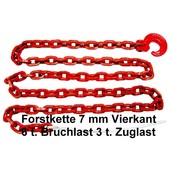 Forstkette 2,5m 4-kant 7mm Rückekette G8 mit Schlinghaken 4-Kant Gliedstärke Bruchlast 6t rot