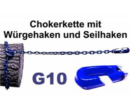 Forstkette 8mm Gliedstärke 4-Kant Profil L. 2,0m - Chokerkette mit Seilhaken und Schlinghaken alles G10