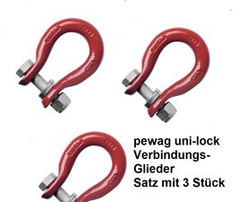 3 Stück pewag UniLock-Glied U5/6 Verbindungsglied - Schäkel für Aufhängeglied und 5+6mm Rückekette Lastenkette