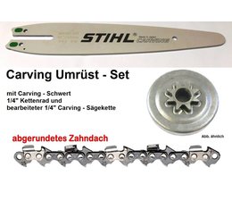 Umrüstset 1/4 STIHL MS170 180 210 211 230 250 017 018 021 025 Typ 1123 1x Sternkettenrad 1x Kette 1x Schwert 30cm Carving Kettensäge