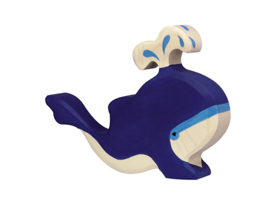 Houten walvis met pluim uit spuitgat (80195)