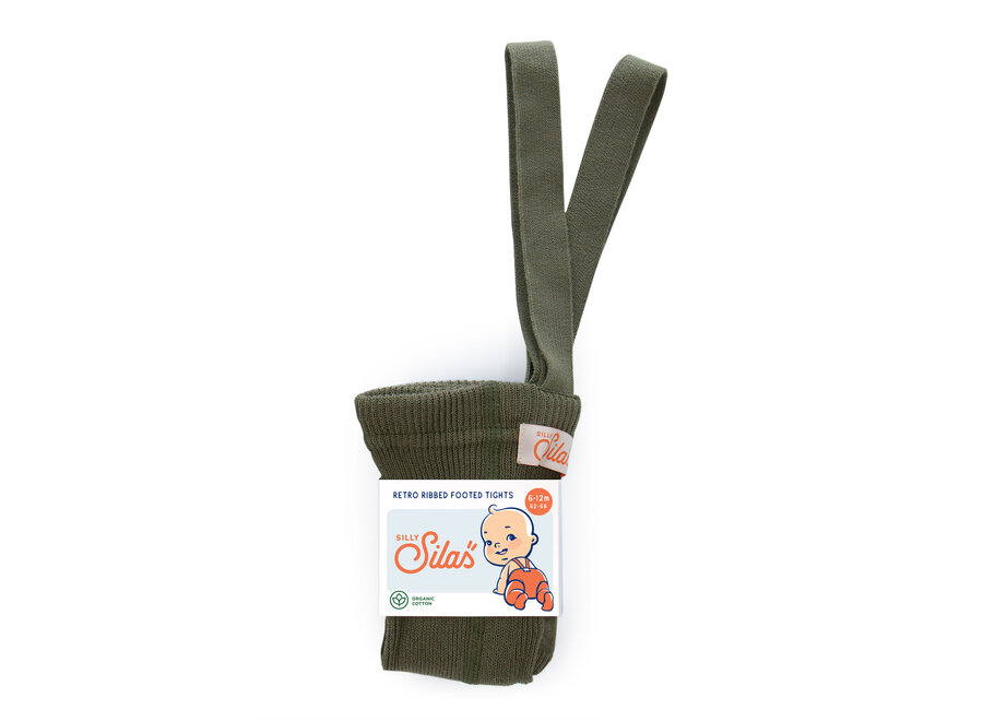 Footed Cotton Tights Olive