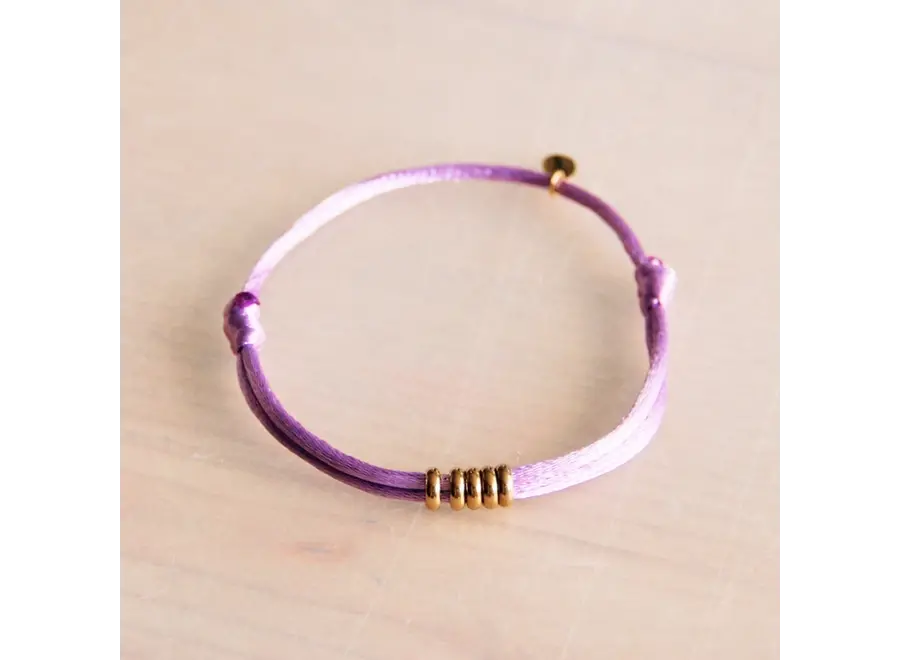 Satijnen armband met ringen | lila/goud