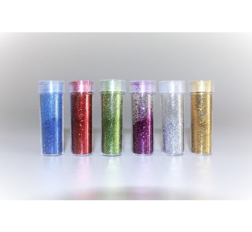Glitter Set: blau, rot, grün, lila, silber, gold (6 x 3 gram)