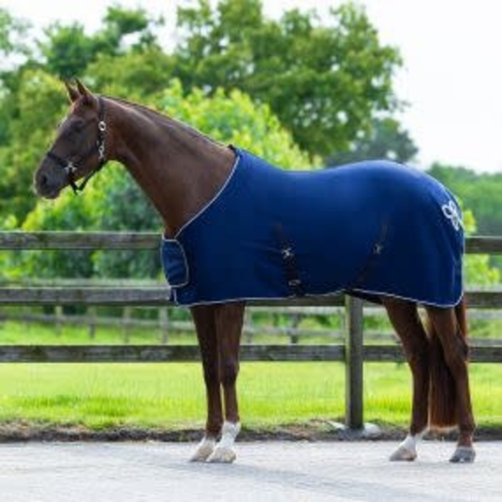 QHP Fleecedeken Basic Met Singels Blauw 145cm