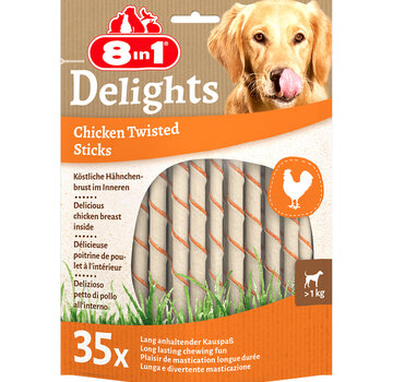 8in1 8in1 Delights Twisted Sticks Kip Snack 35st