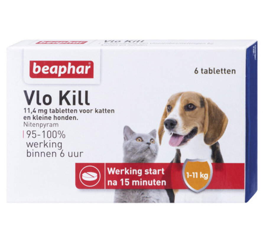 Beaphar Vlo Kill Hond en Kat tot 11 kg (6 tab)