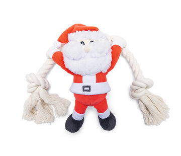 Beeztees Beeztees Knuffel Kerstman met Touw Pluche Rood/Wit