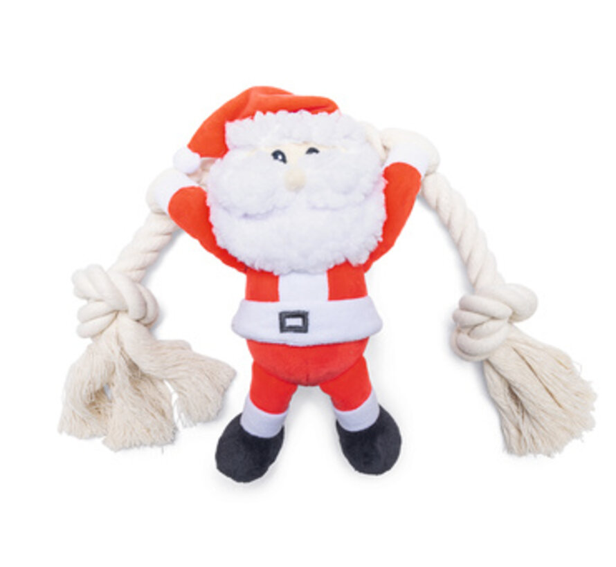 Beeztees Knuffel Kerstman met Touw Pluche Rood/Wit