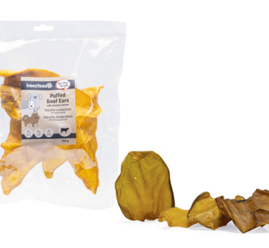 Beeztees Gepofte Runderoren - Hondensnack - Kipsmaak - 150 gr
