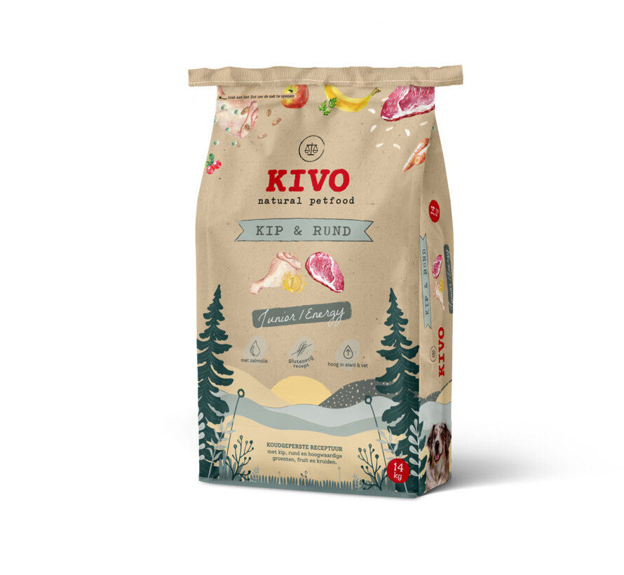 Kivo Kip & Rund junior/energy glutenvrij 14kg