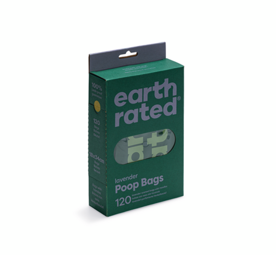 Earth rated met Handvat - Hondenpoepzakjes - Gerecycled plastic - Lavendel - 120 stuks