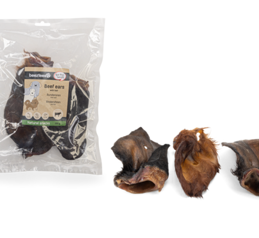 Beeztees Runderoren Met Haar - Hondensnack - 3 stuks
