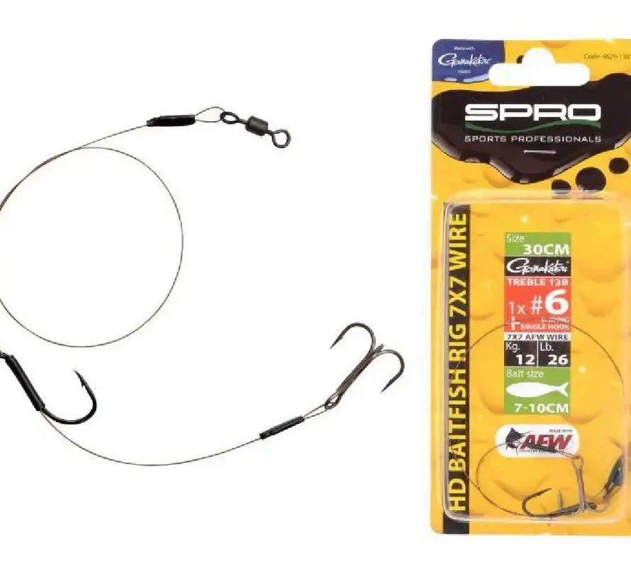 Spro Hd Baitfish Rig 1X Treble Size 4 1X Single Hook 18Kg 30cm